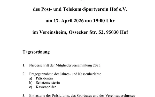 Jahreshauptversammlung PTSV Hof